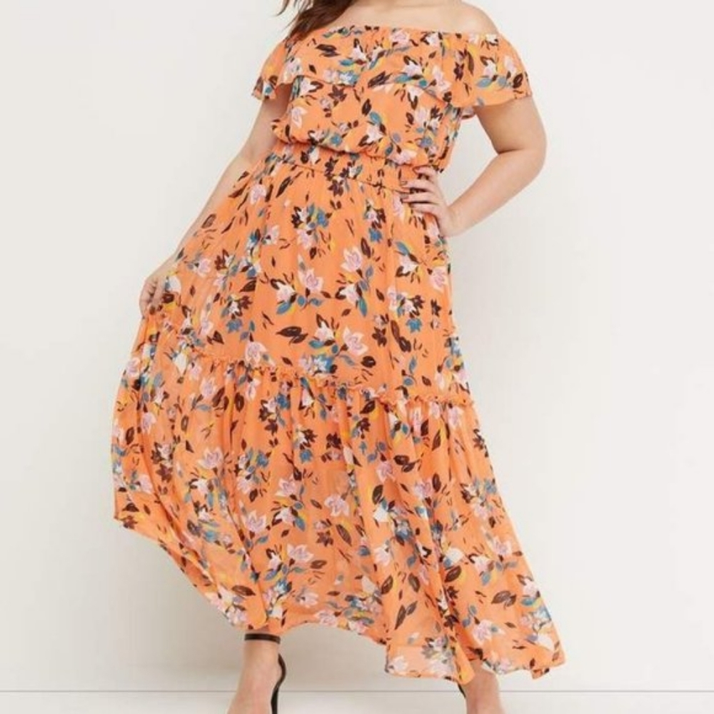 Lane Bryant Floral Off the Shoulder maxi dress 14P/16P
